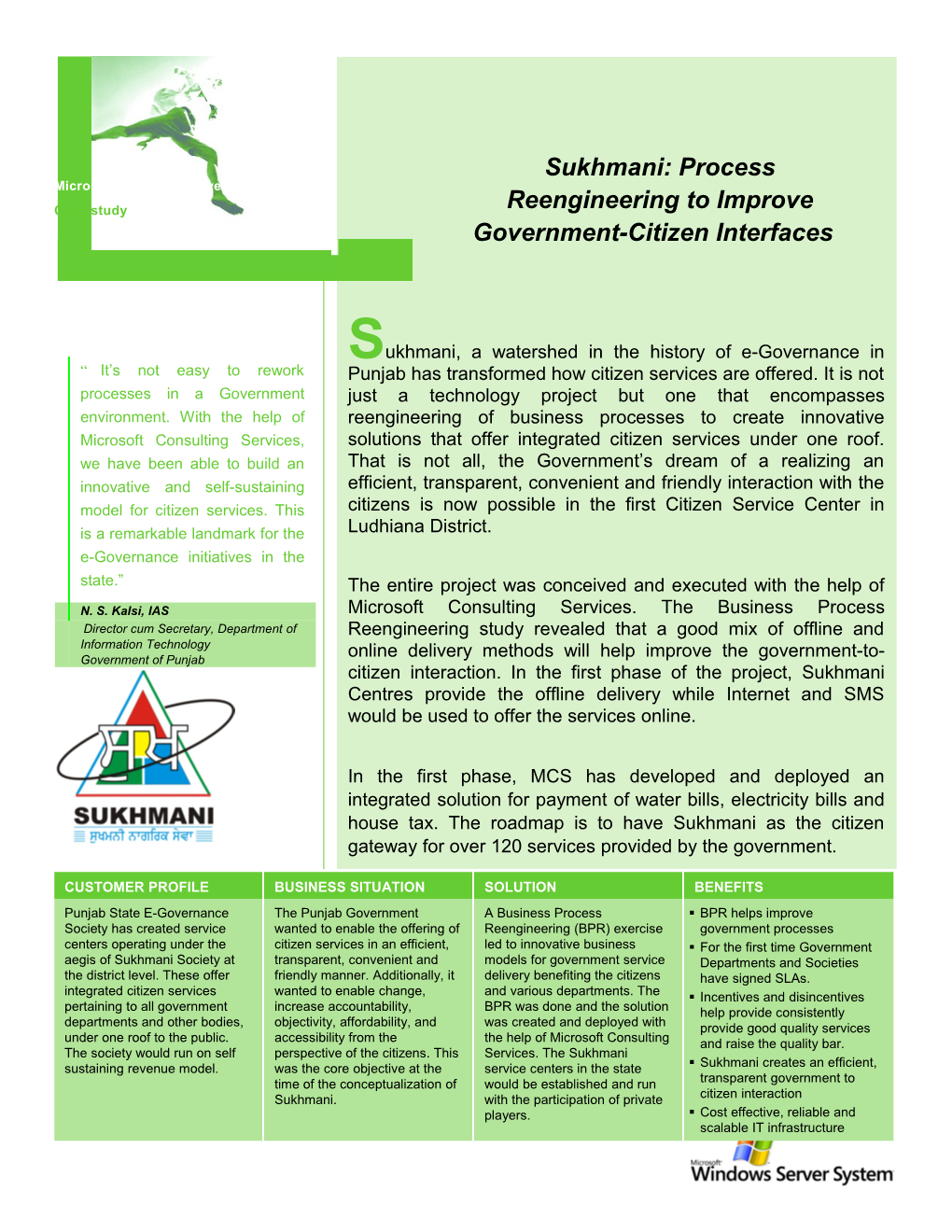 Sukhmani: Process Reengineering to Improve Government-Citizen Interfaces