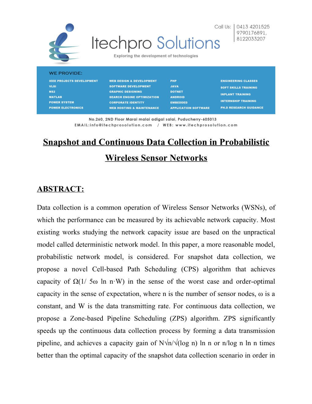 Snapshot and Continuous Data Collection in Probabilistic Wireless Sensor Networks