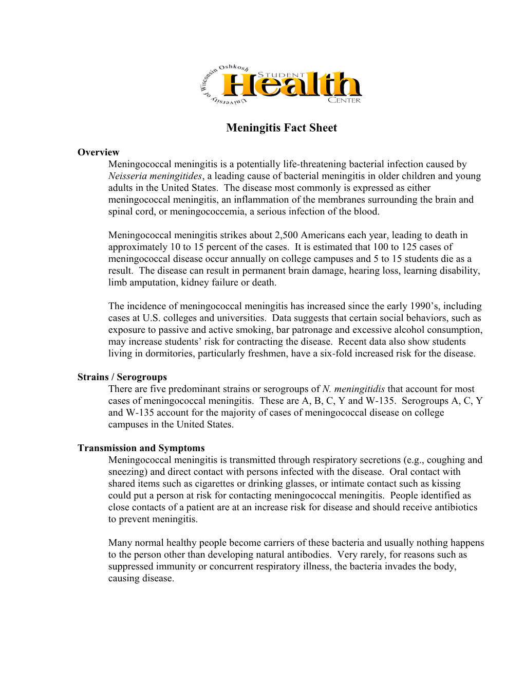 Meningitis Fact Sheet