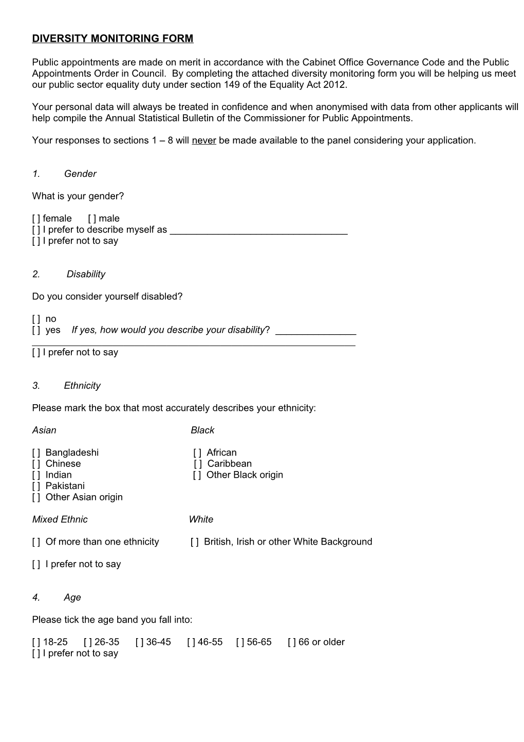 Diversity Monitoring Form