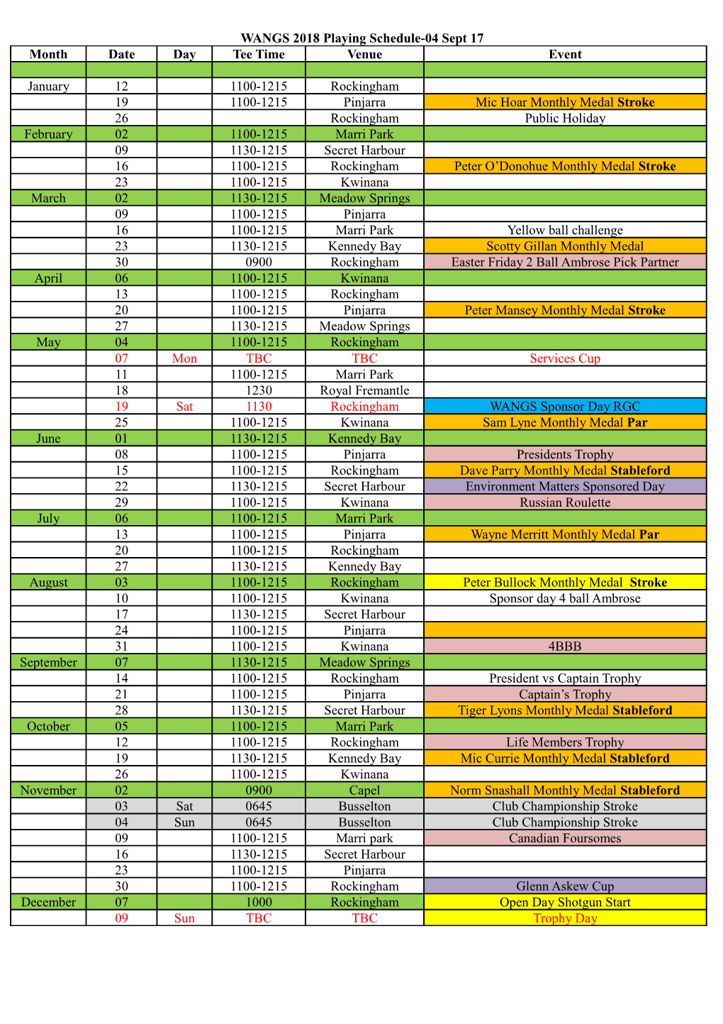 WANGS Scheduled Games 2010