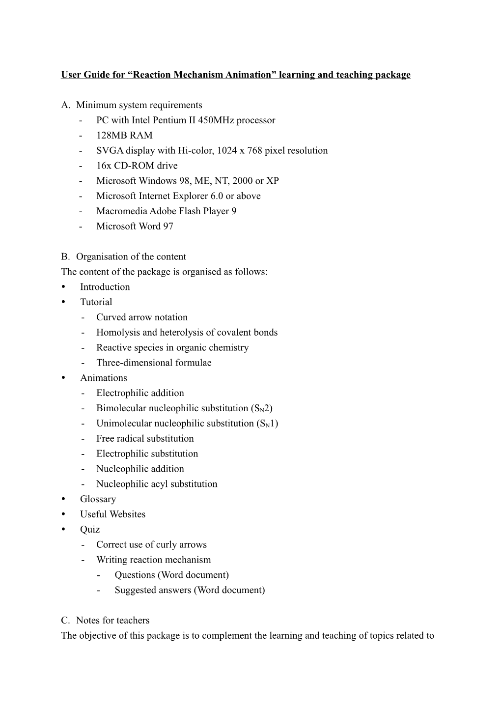 User Guide for Reaction Mechanism Animation Learning and Teaching Package