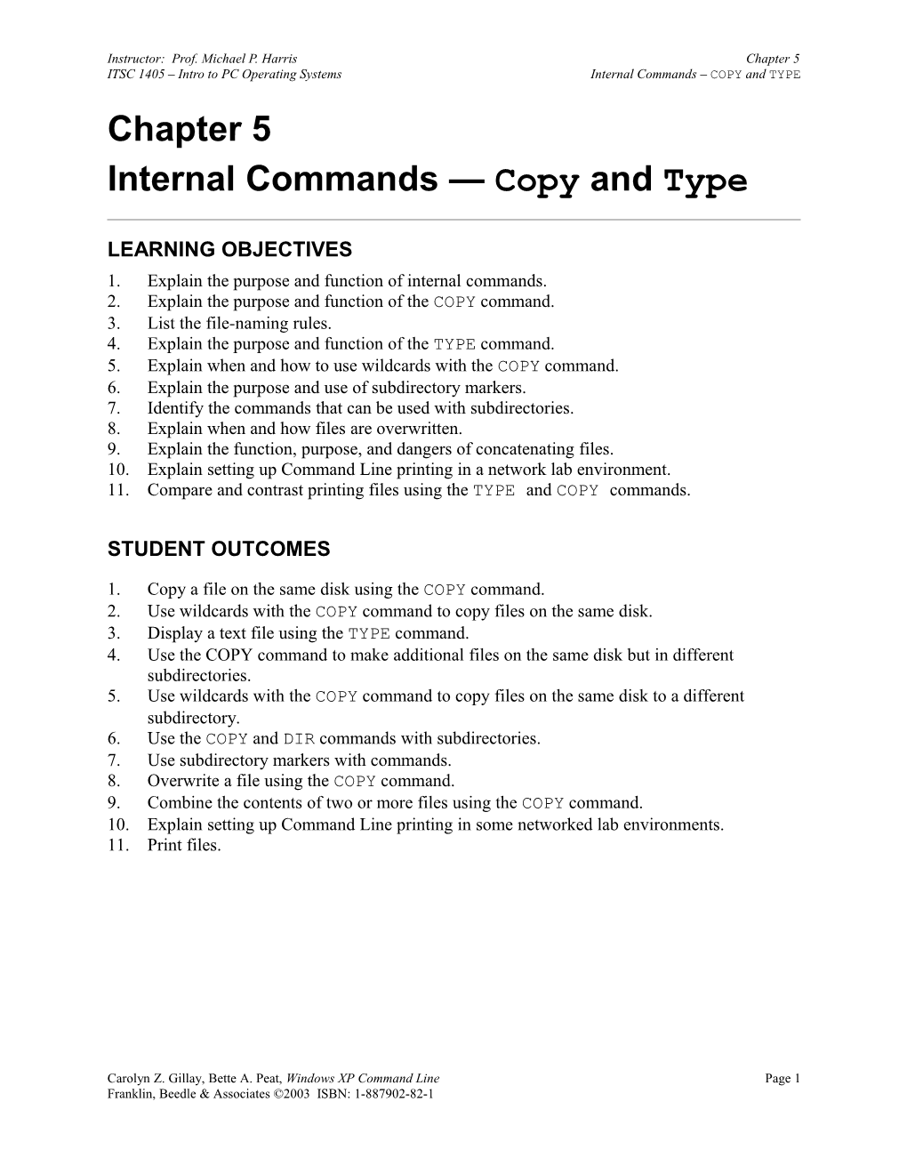 Ch 5 Internal Commands: Copy and Type