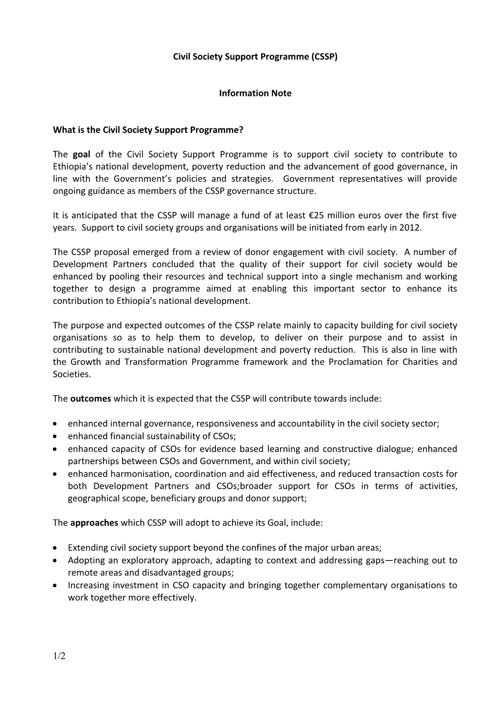 Civil Society Support Programme (CSSP) Briefing Note