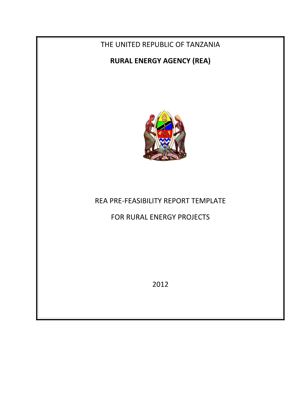 REA Pre-Feasibility Report Template for Rural Energy Projects