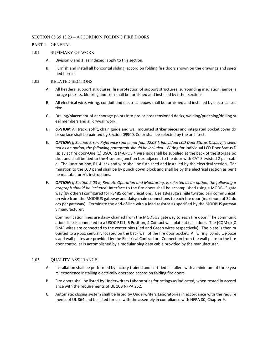Section 08 35 13.23 Accordion Folding Fire Doors
