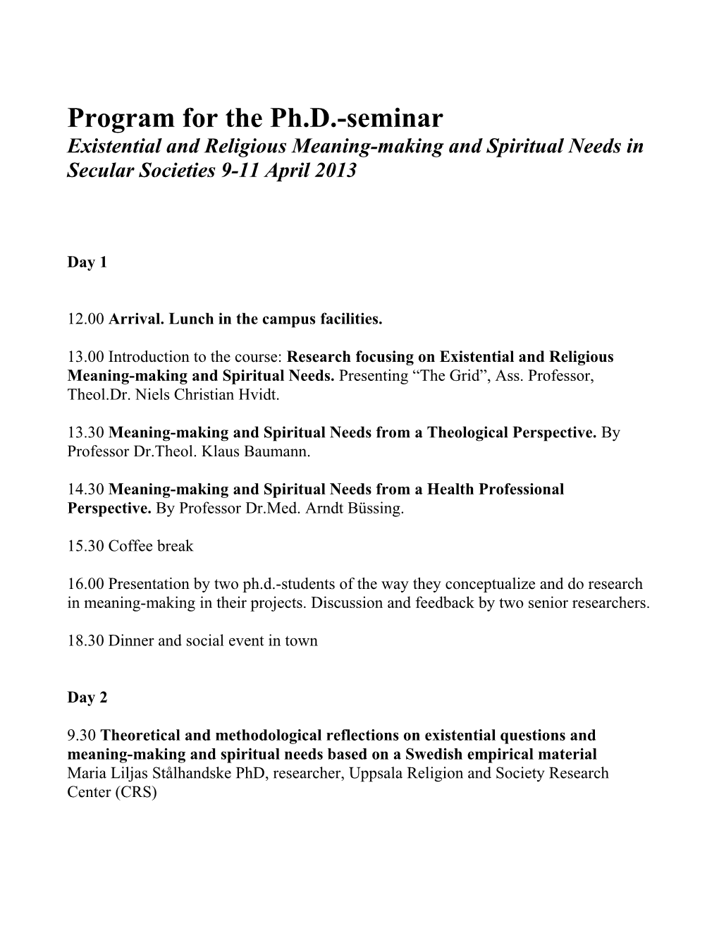 Program for the Ph.D.-Seminar