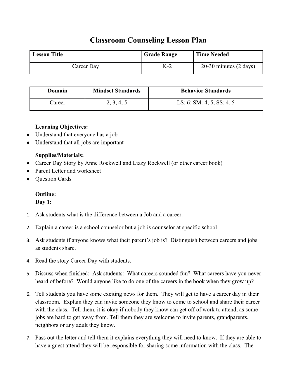 Classroom Counseling Lesson Plan s2