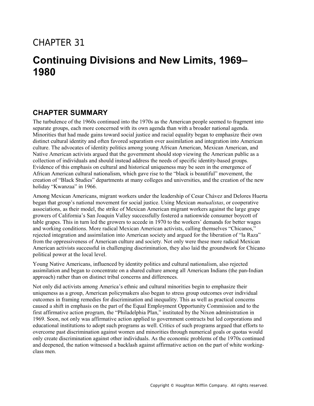 Chapter 31: Continuing Divisions and New Limits, 1969 1980 1