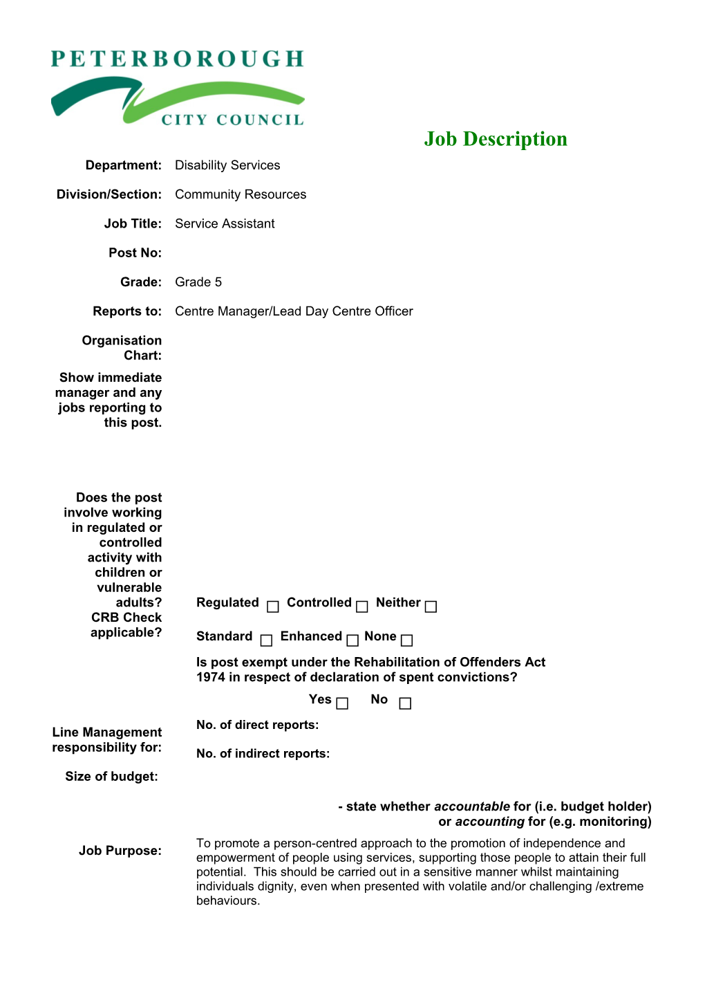 Job Description & Person Specification Template