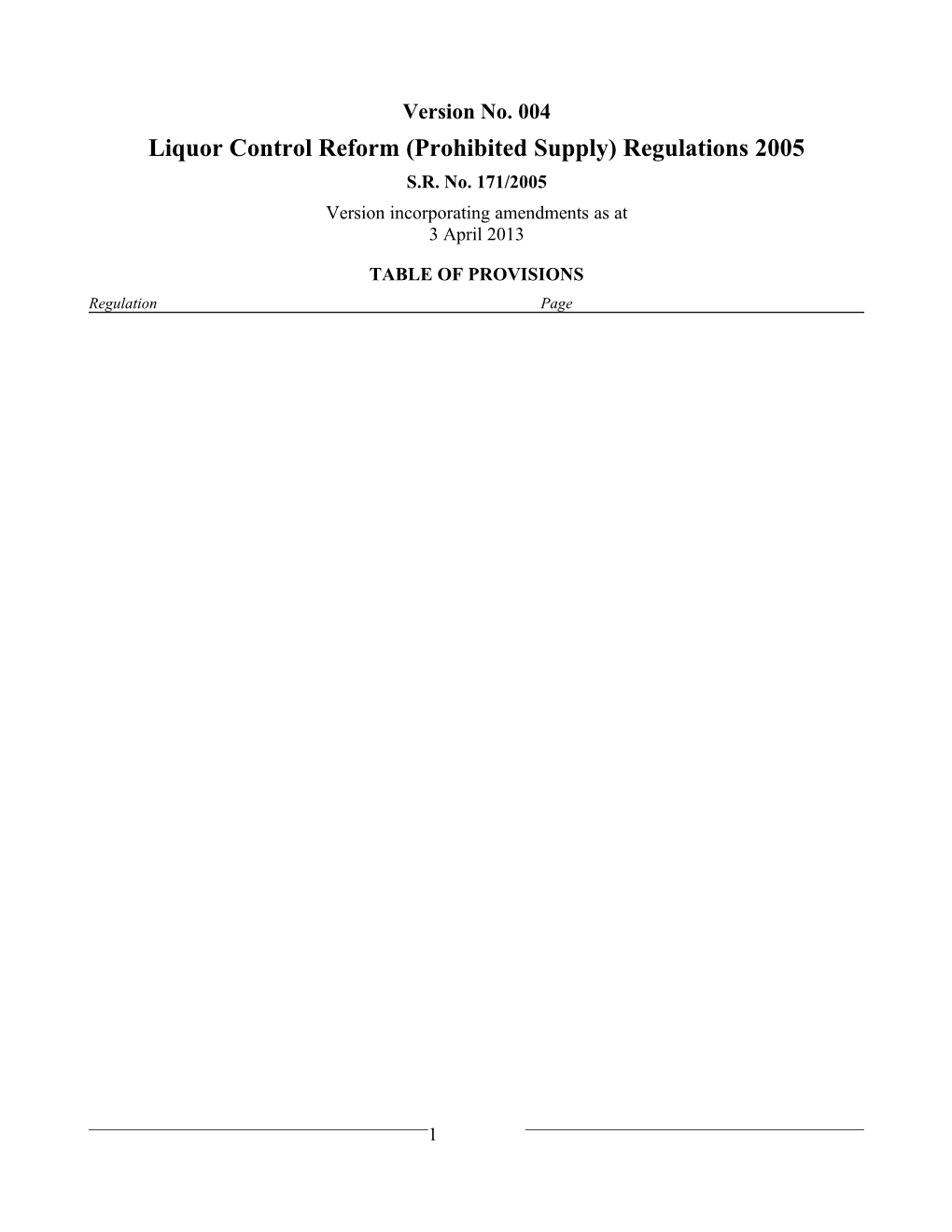 Liquor Control Reform (Prohibited Supply) Regulations 2005