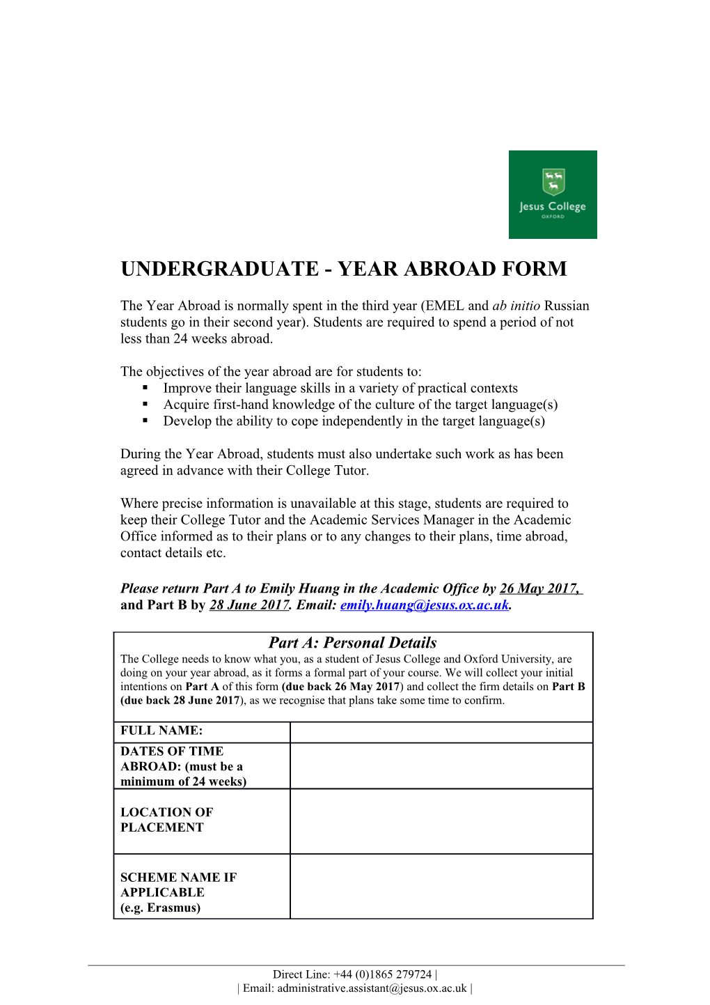 Undergraduate - Year Abroad Form