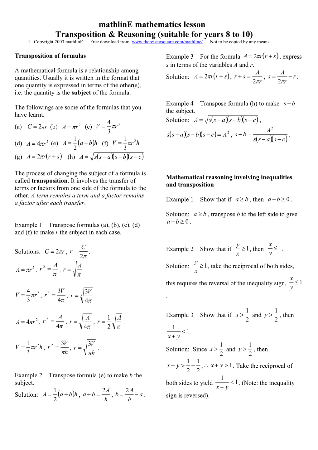 Transposition of Formulas