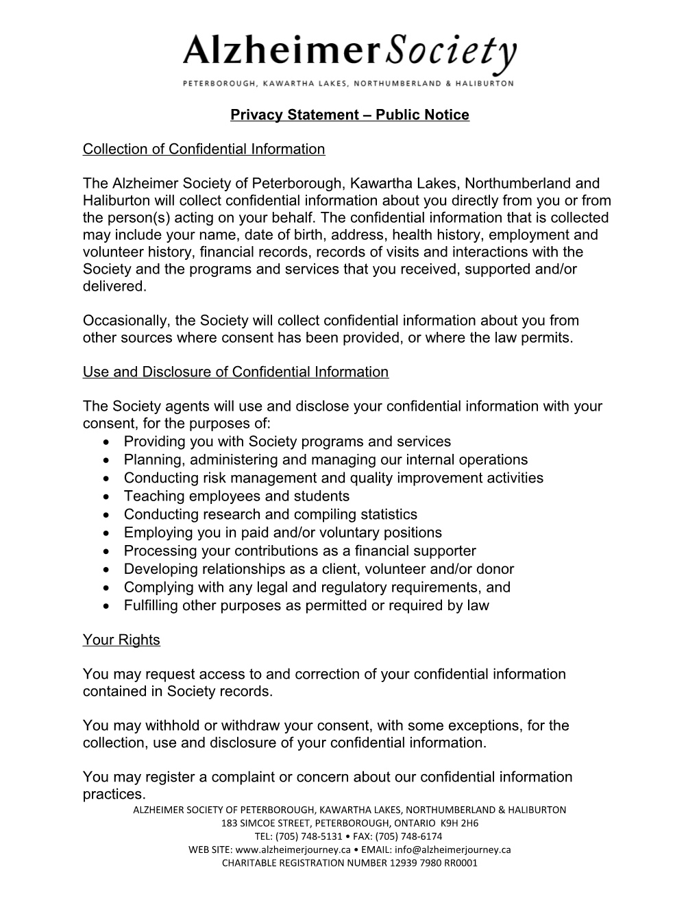 Privacy Statement Public Notice