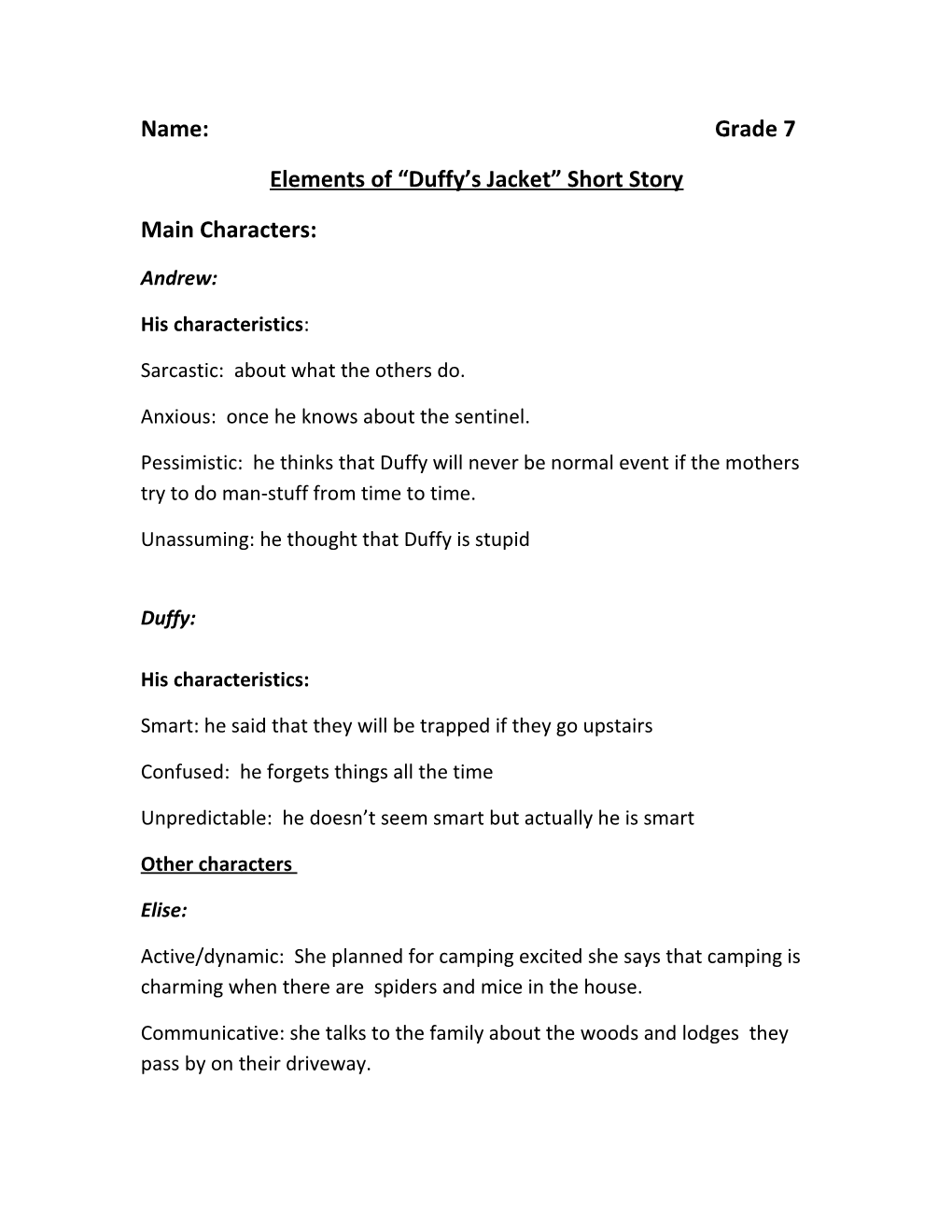Elements of Duffy S Jacket Short Story