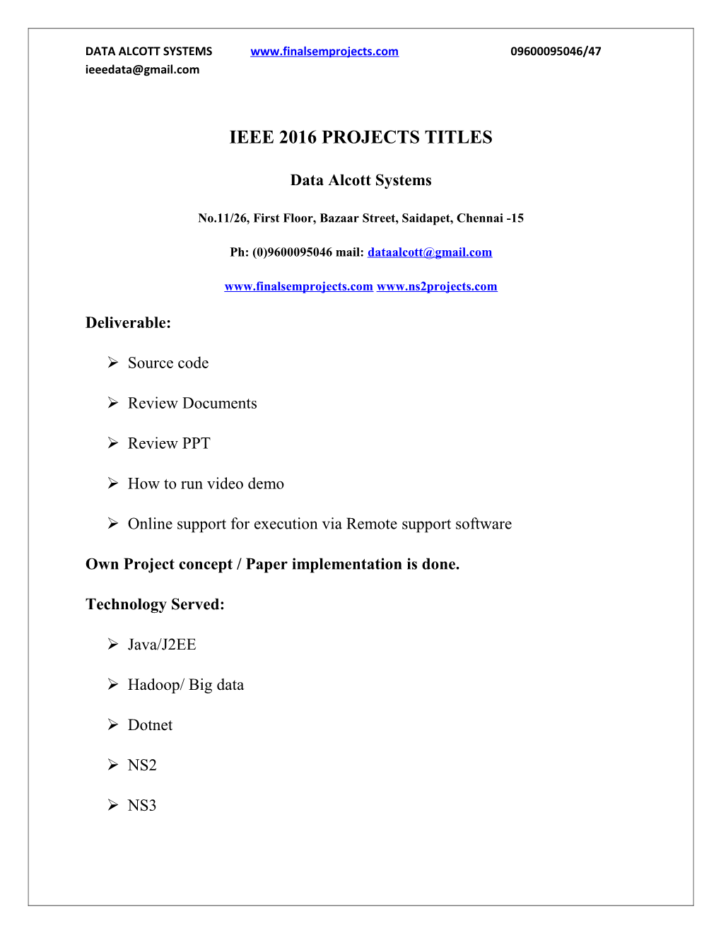 Ieee 2016 Projects Titles