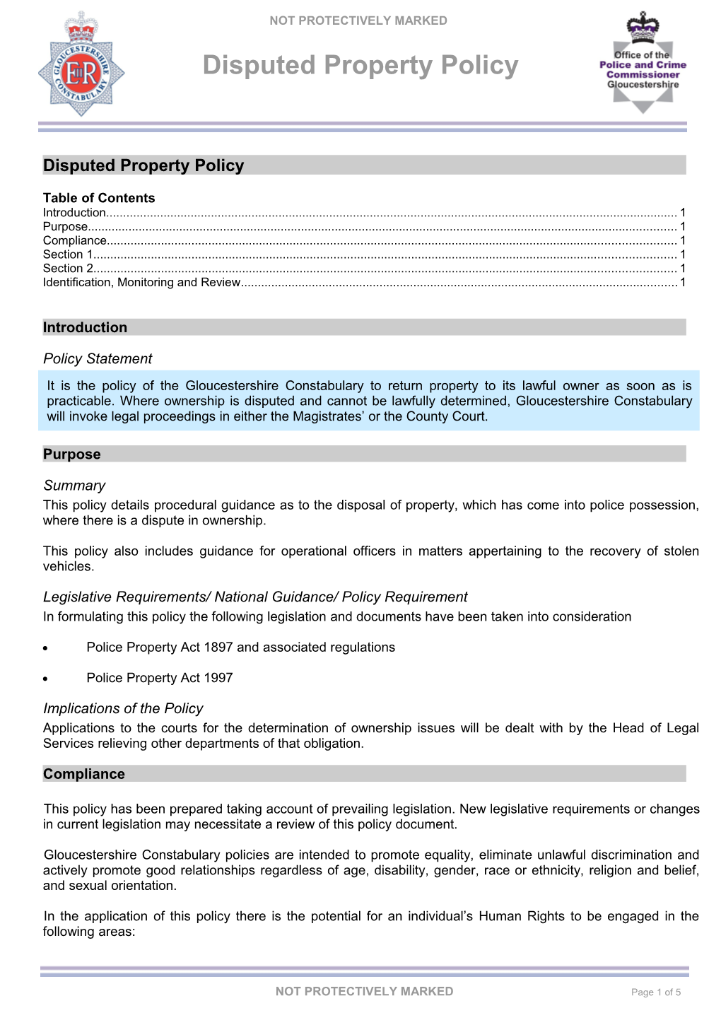 Disputed Property Policy