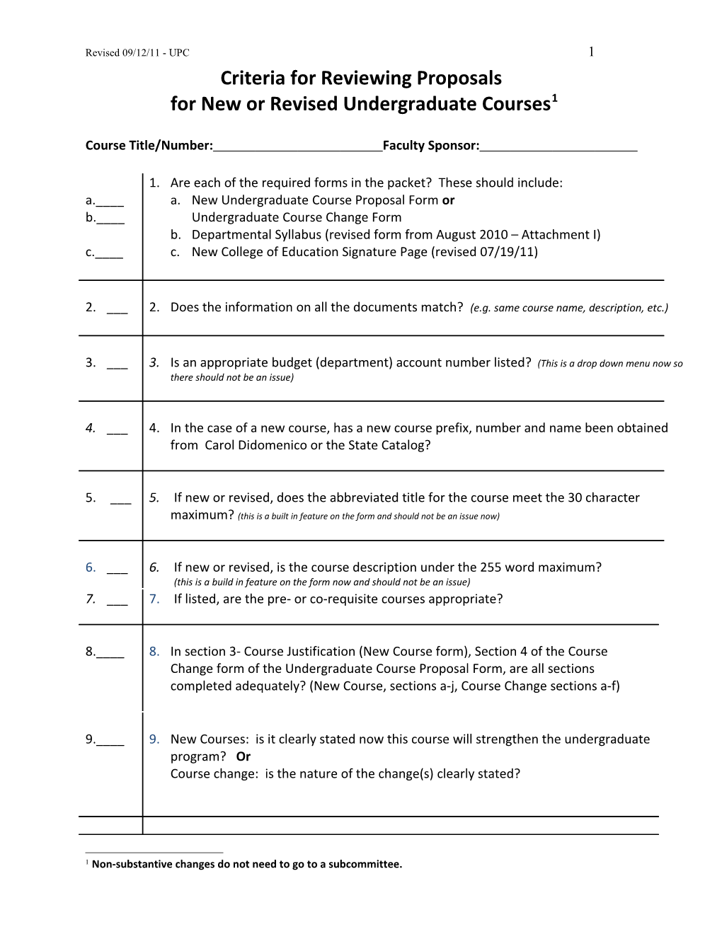 Criteria for Reviewing Proposals for New Or Revised Courses1