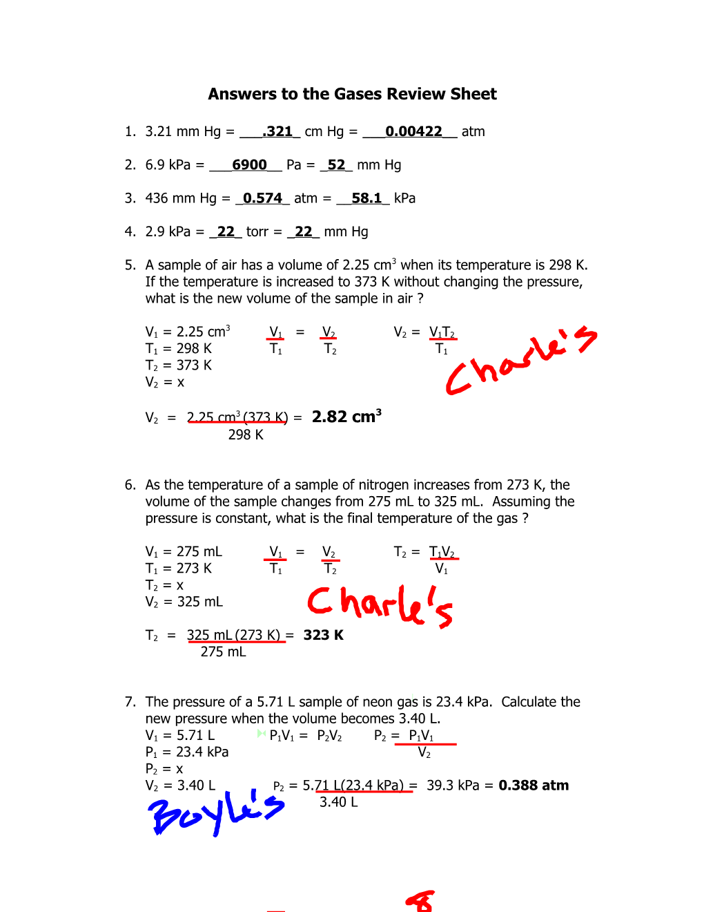 Gases Review Sheet