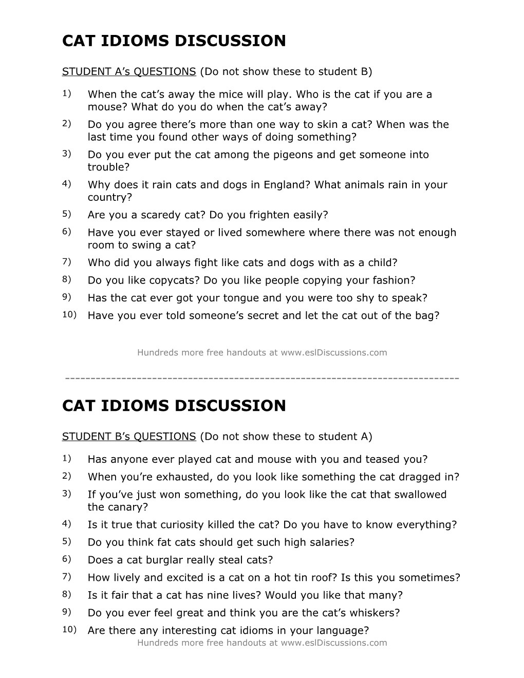 ESL Conversation Lesson on Cat Idioms