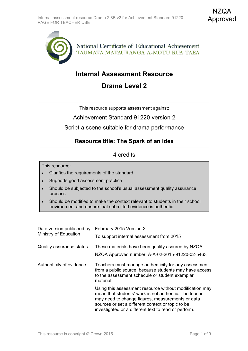 Level 2 Drama Internal Assessment Resource