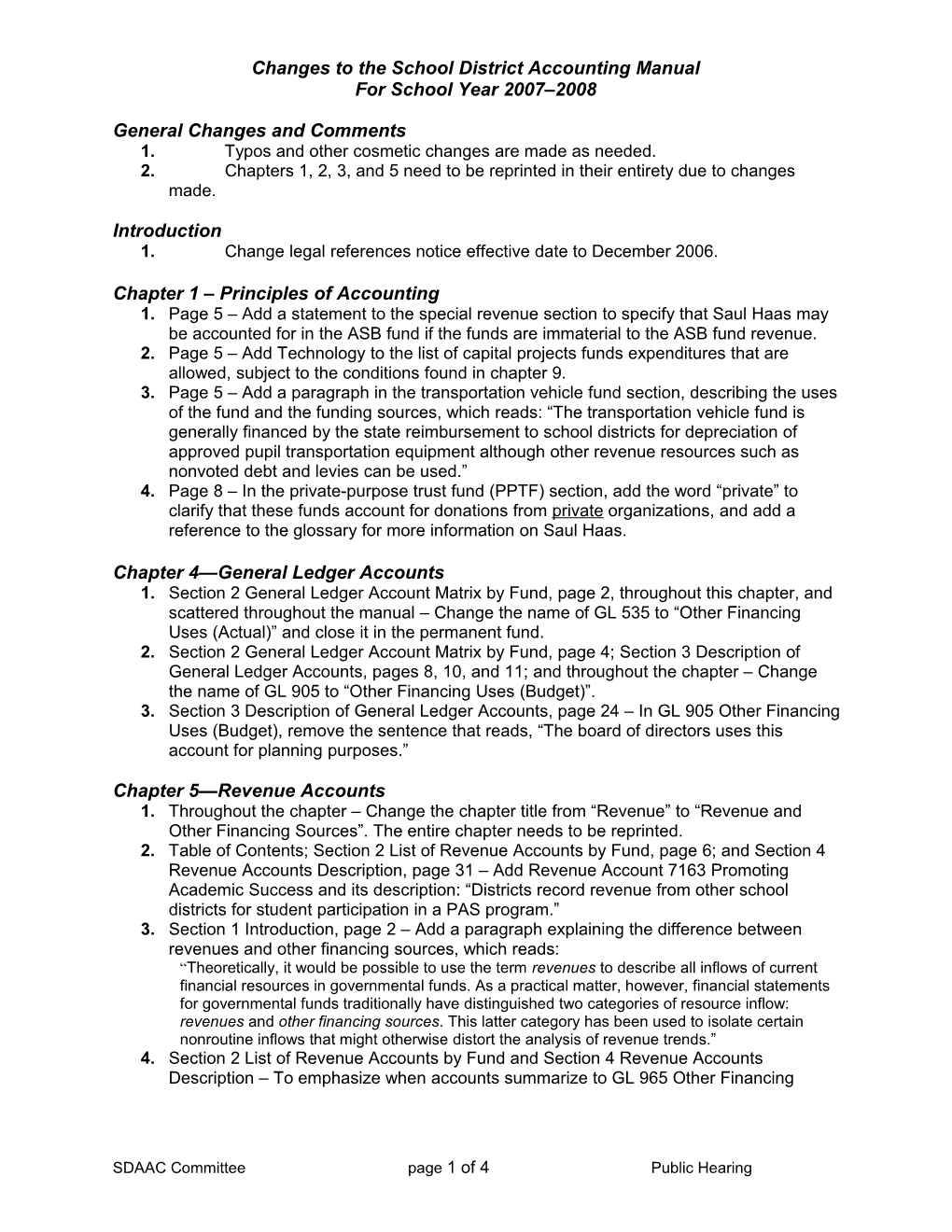 Final Changes to the School District Accounting Manual