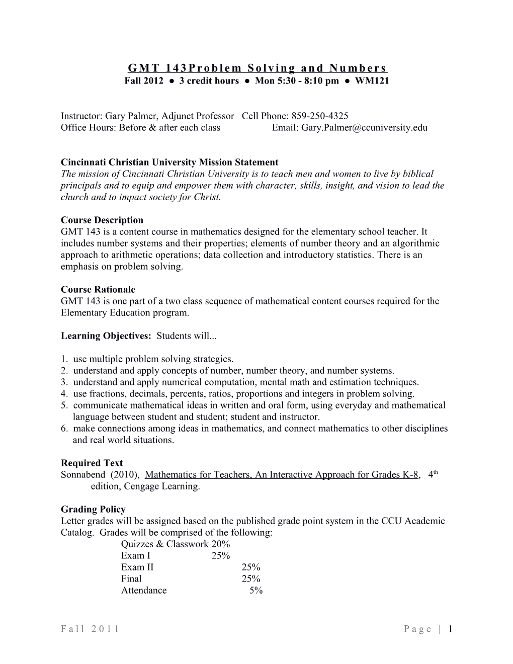 GMT 143Problem Solving and Numbers