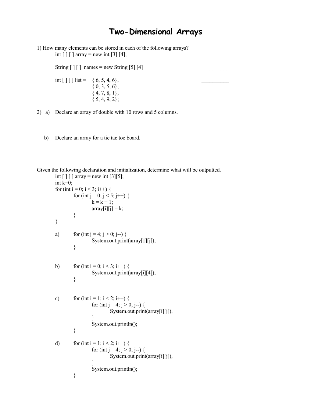 Two-Dimensional Arrays