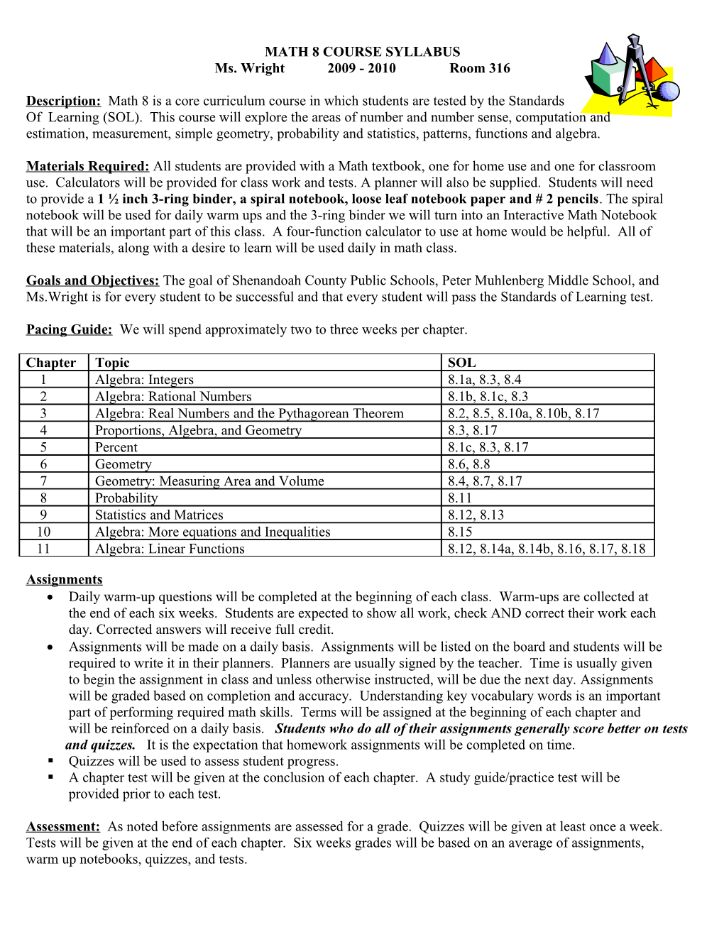 Math 8 Course Syllabus