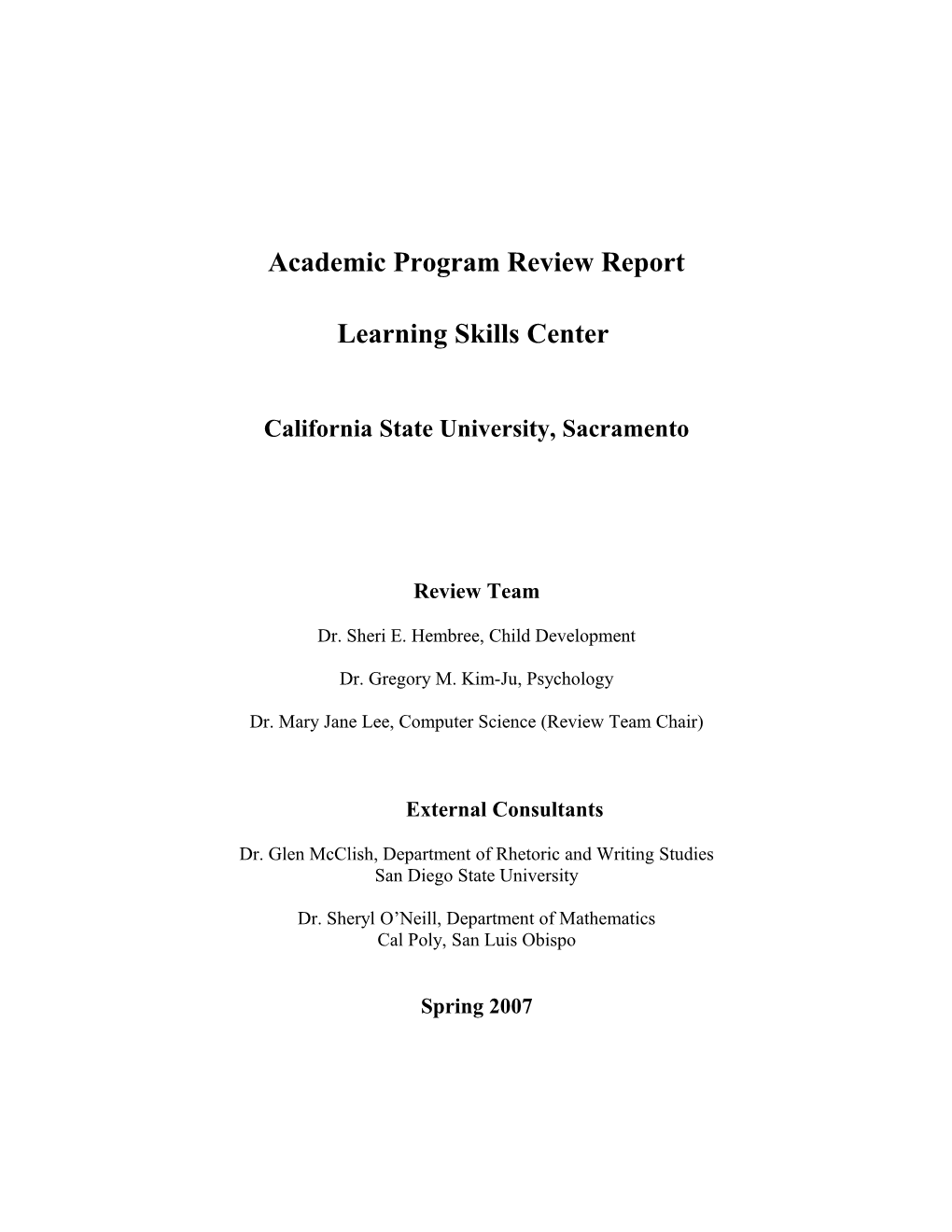Academic Program Review Report