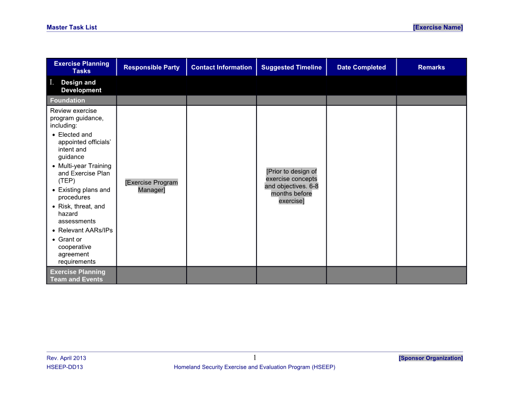 Master Task List Template