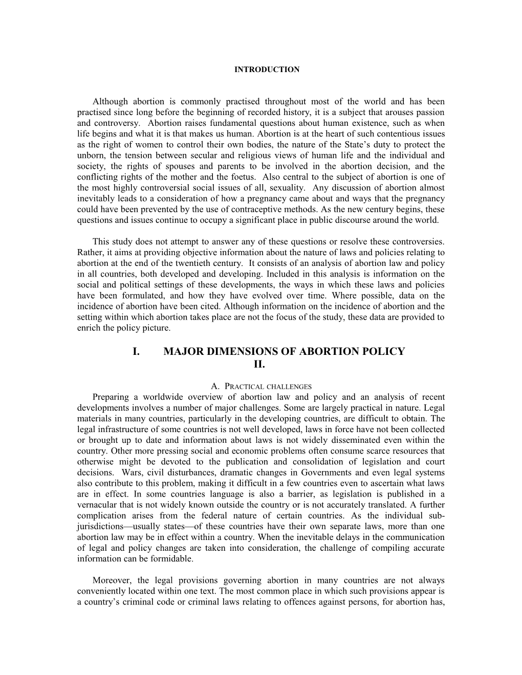 I. Major Dimensions of Abortion Policy