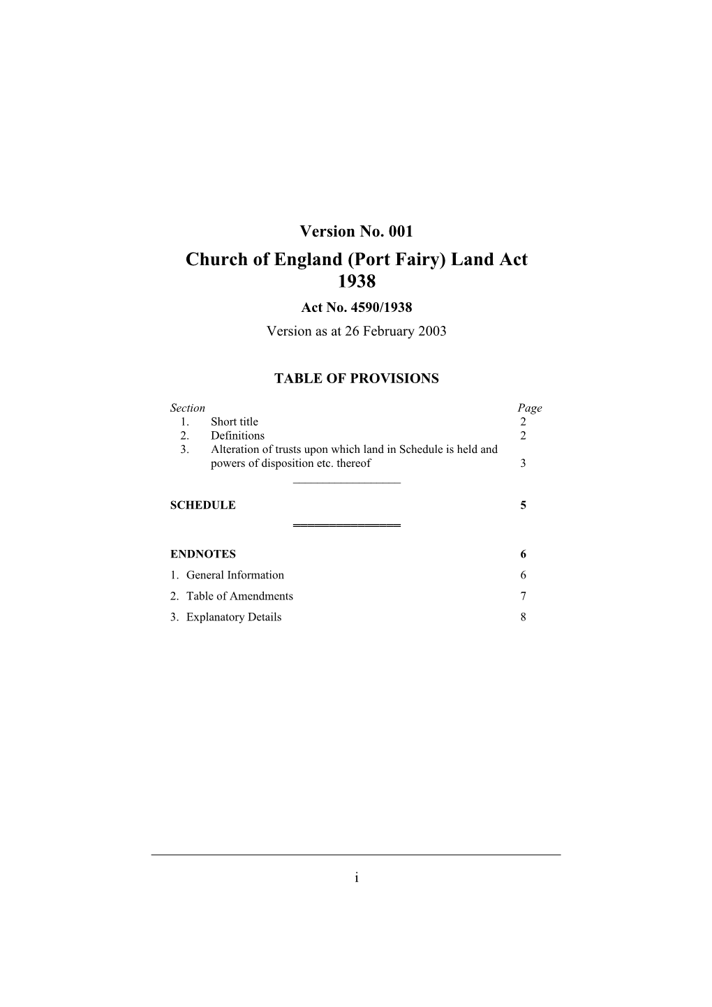 Church of England (Port Fairy) Land Act 1938