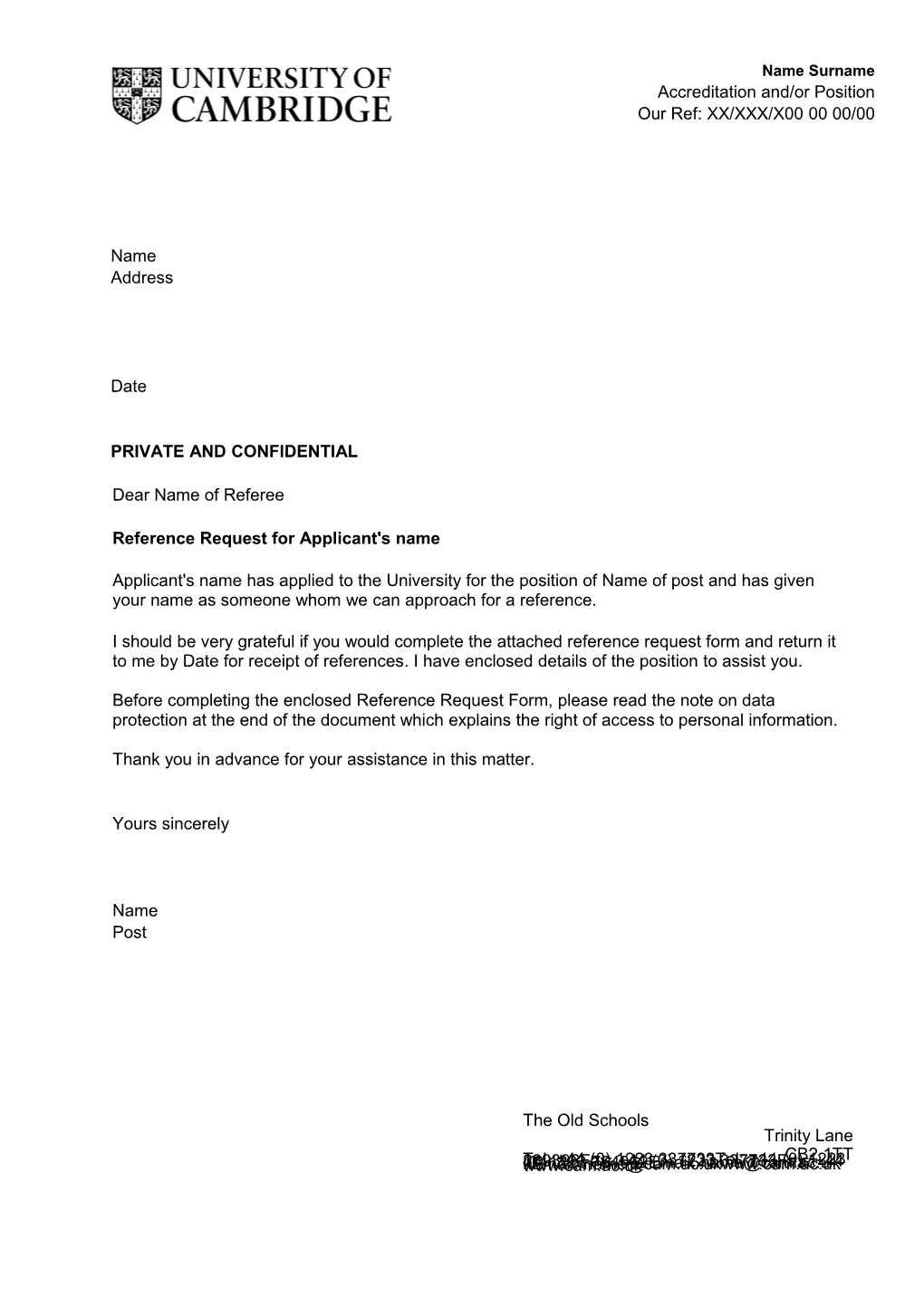 PD15 Reference Request Proforma with Accompanying Model Letter