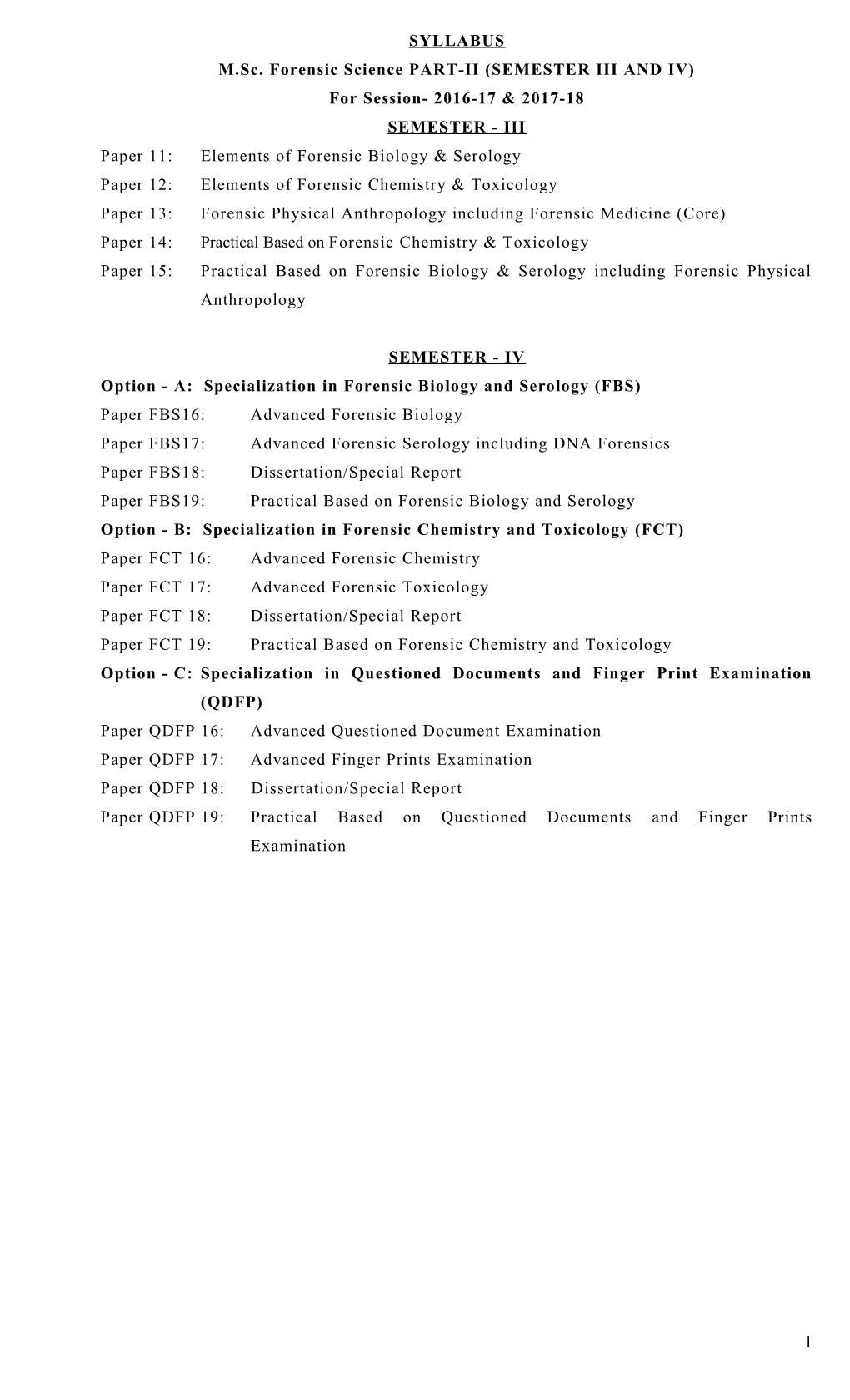M.Sc. Forensic Science PART-II (SEMESTER III and IV)
