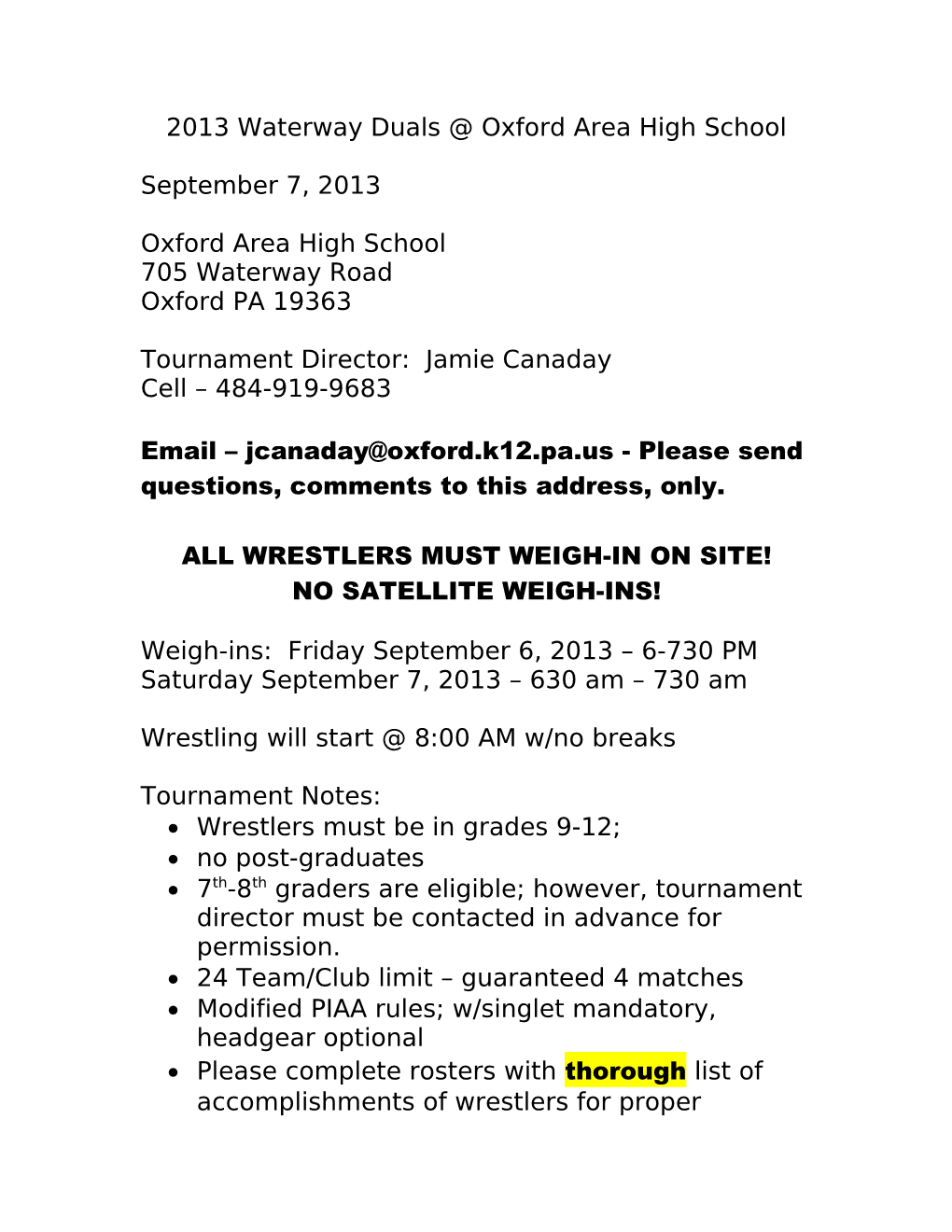 2006 Waterway Duals Oxford Area High School