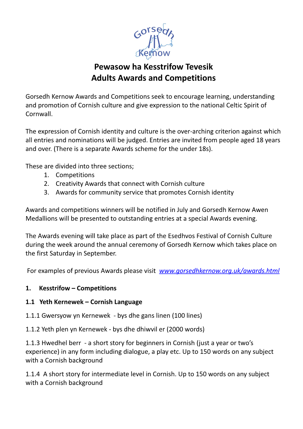 Adults Awards and Competitions
