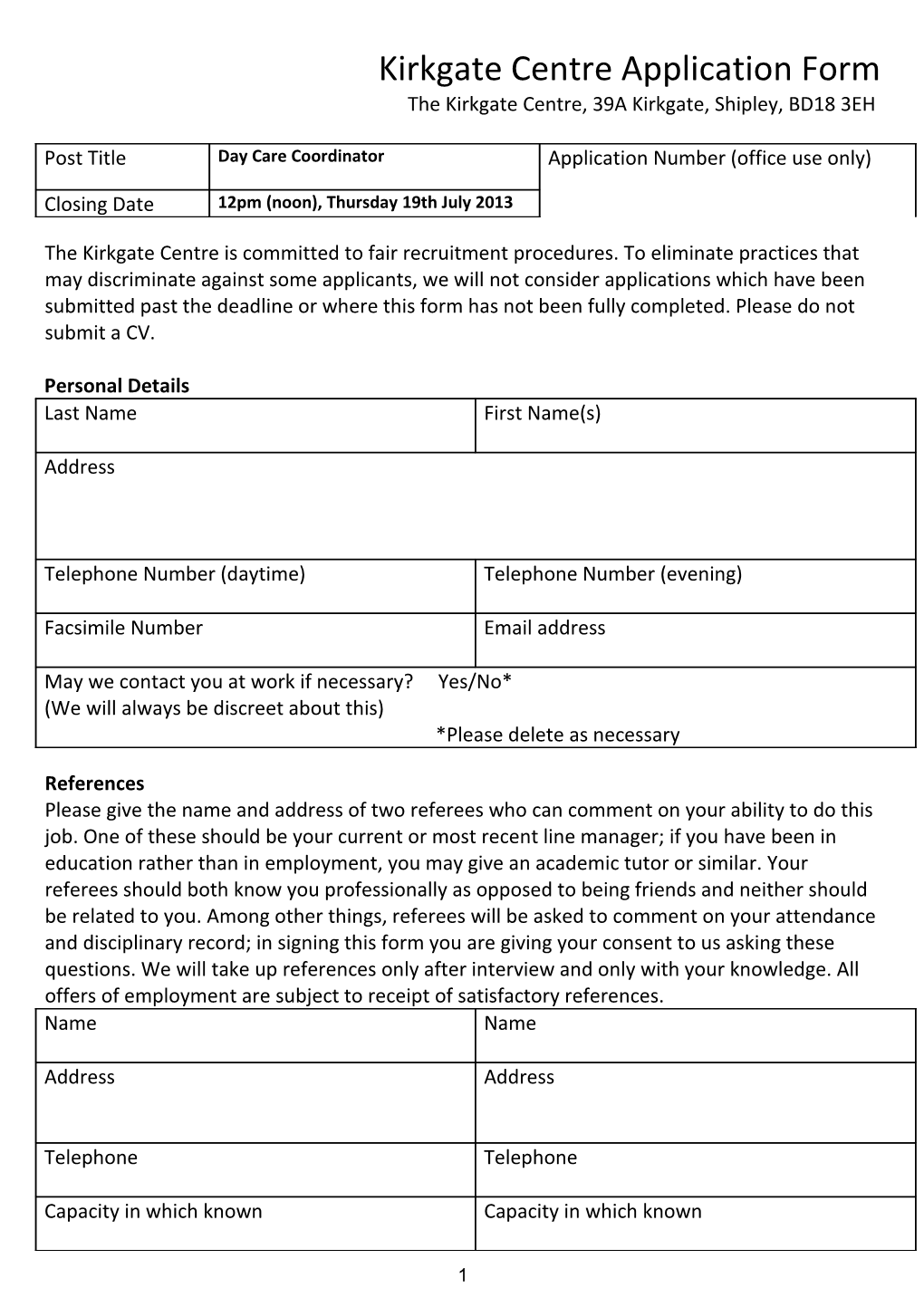 Voluntary Action-Leeds Application Form