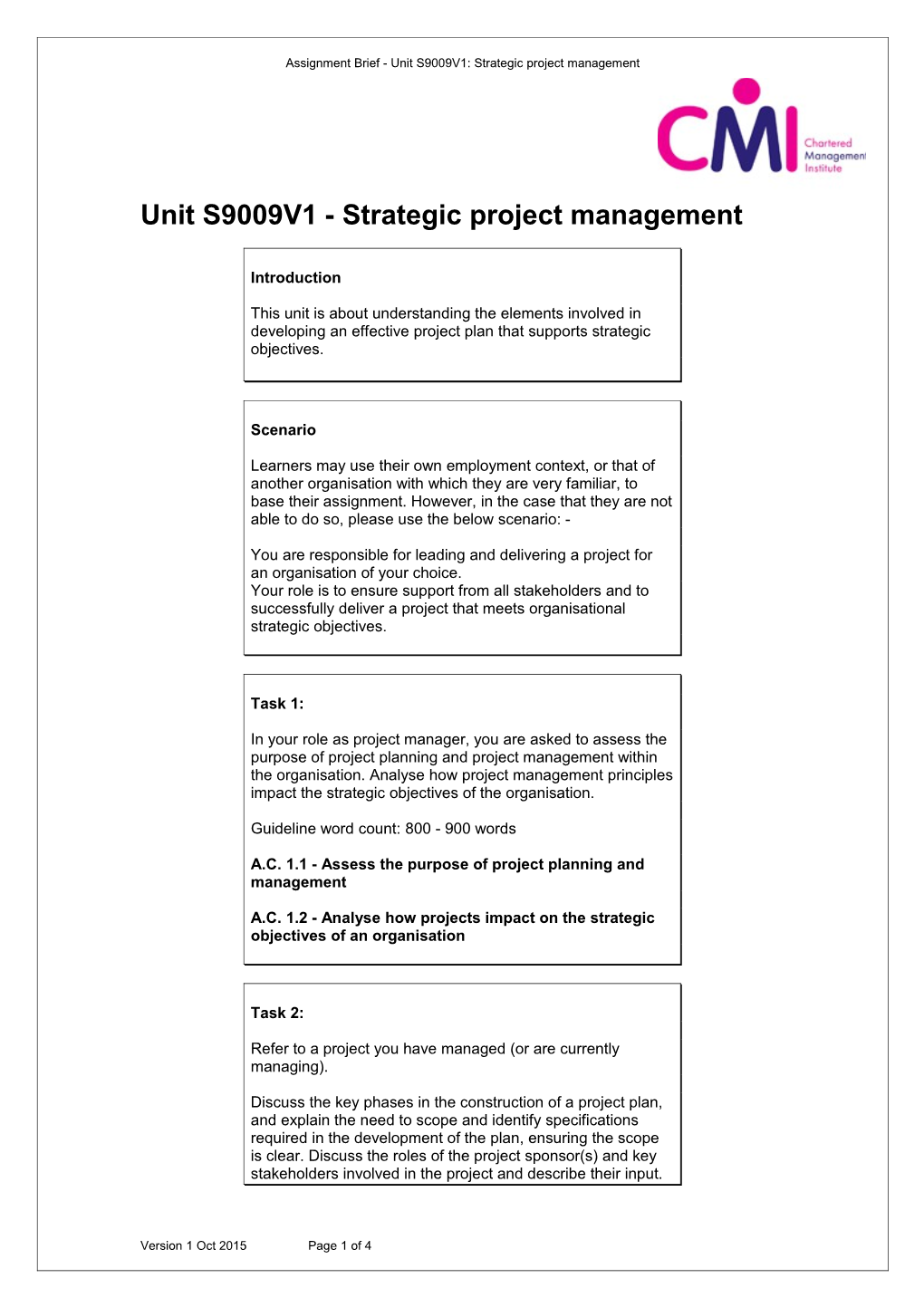 Unit S9009V1 - Strategic Project Management