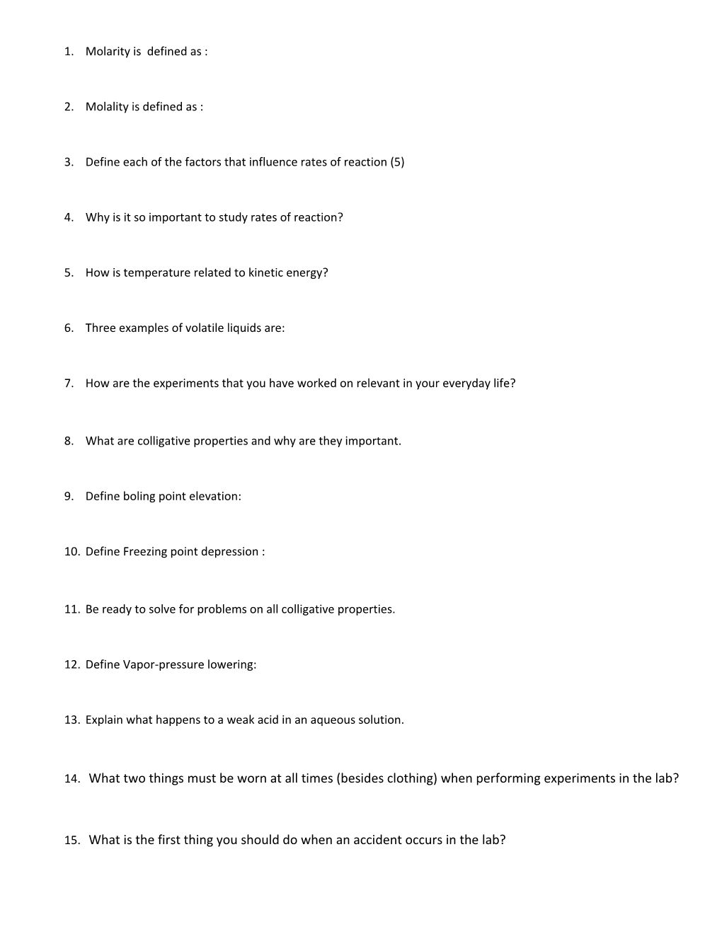 Define Each of the Factors That Influence Rates of Reaction (5)