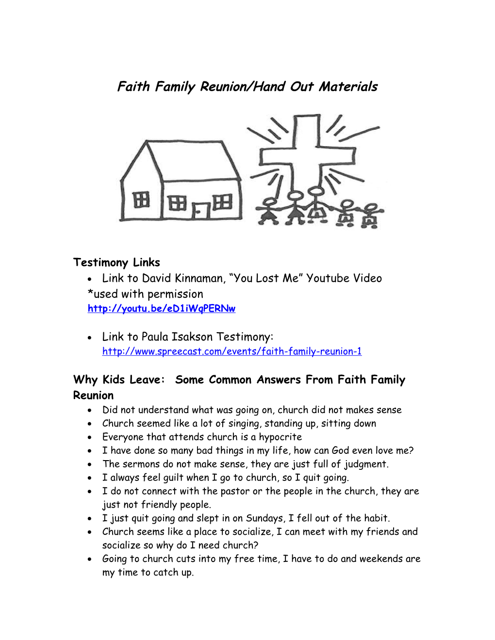 Faith Family Reunion/Hand out Materials