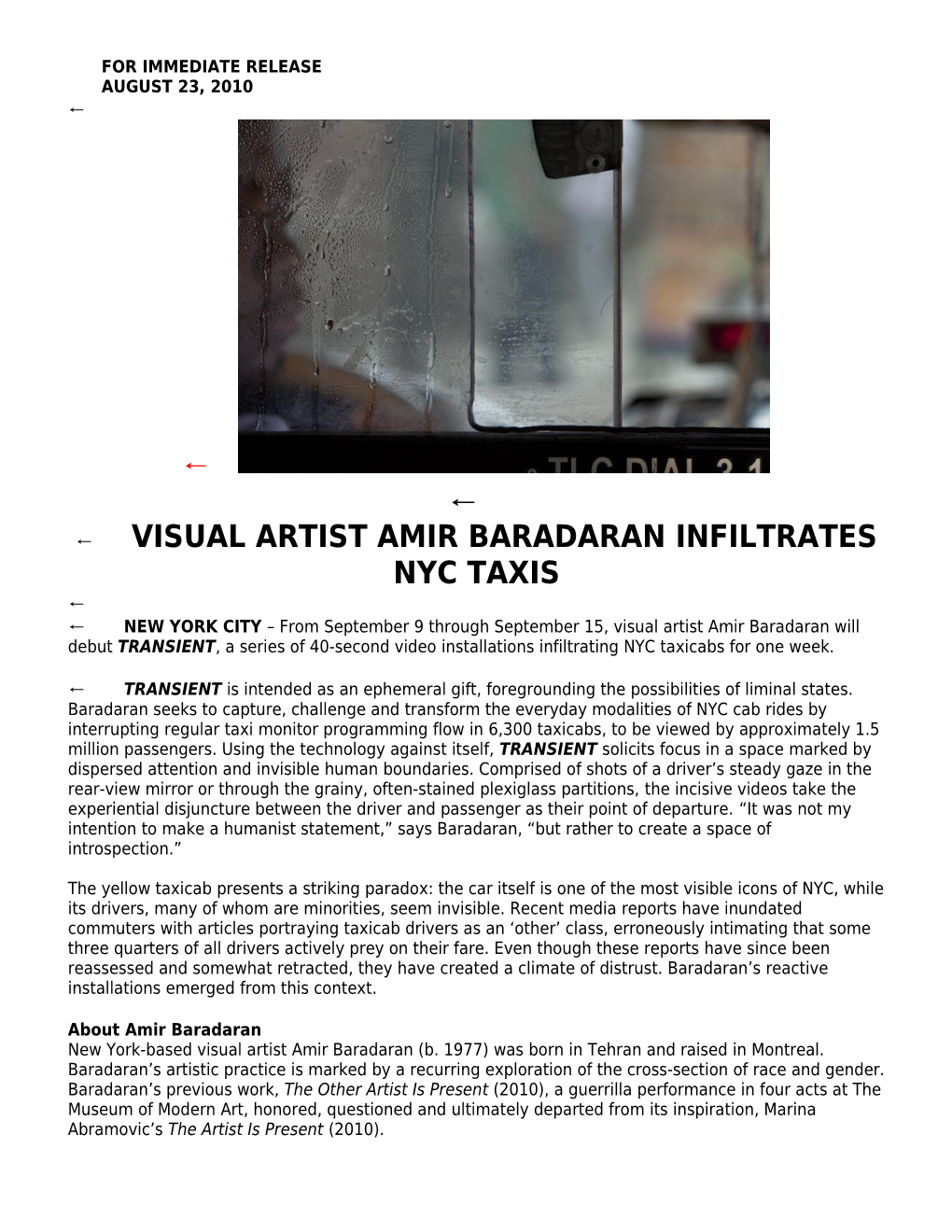 Visual Artist Amir Baradaran Infiltrates Nyc Taxis