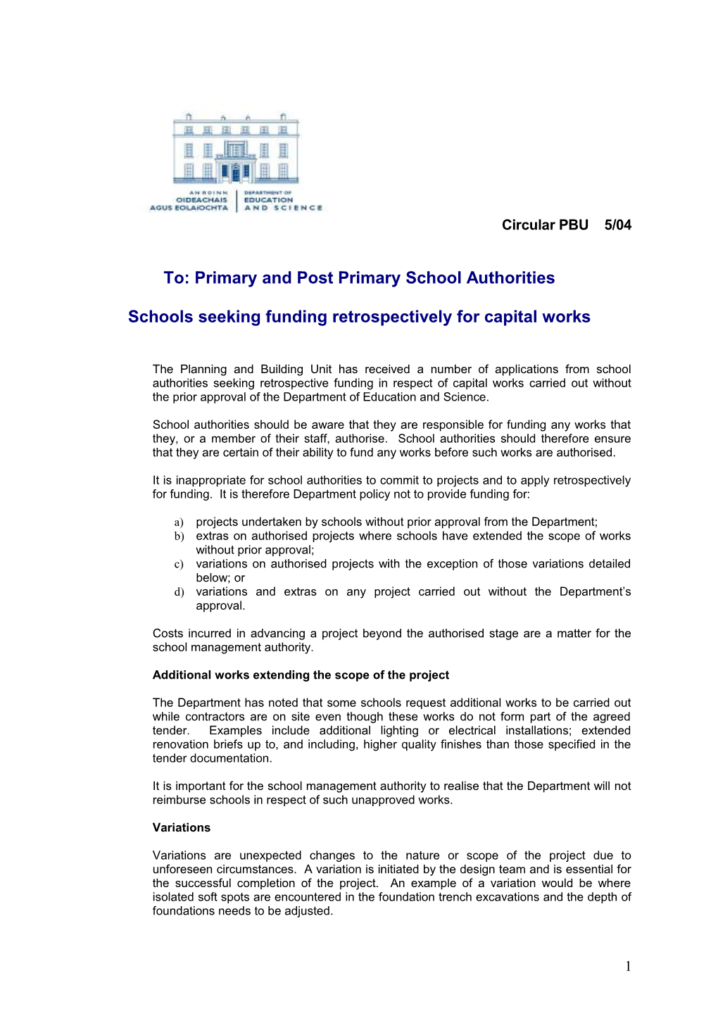 Circular PBU 05/04 - Schools Seeking Funding Retrospectively for Capital Works (File Format