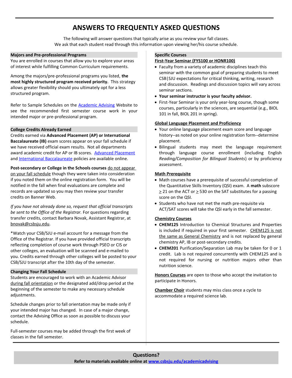 Foreign Language Placement Information