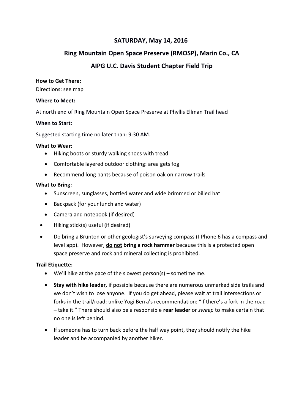 Ring Mountain Open Space Preserve (RMOSP), Marin Co., CA