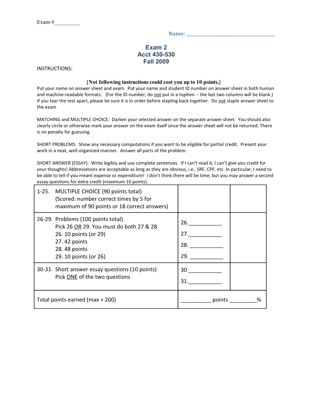 Acct 430-530, Exam 2, Fall 2009 Page 19