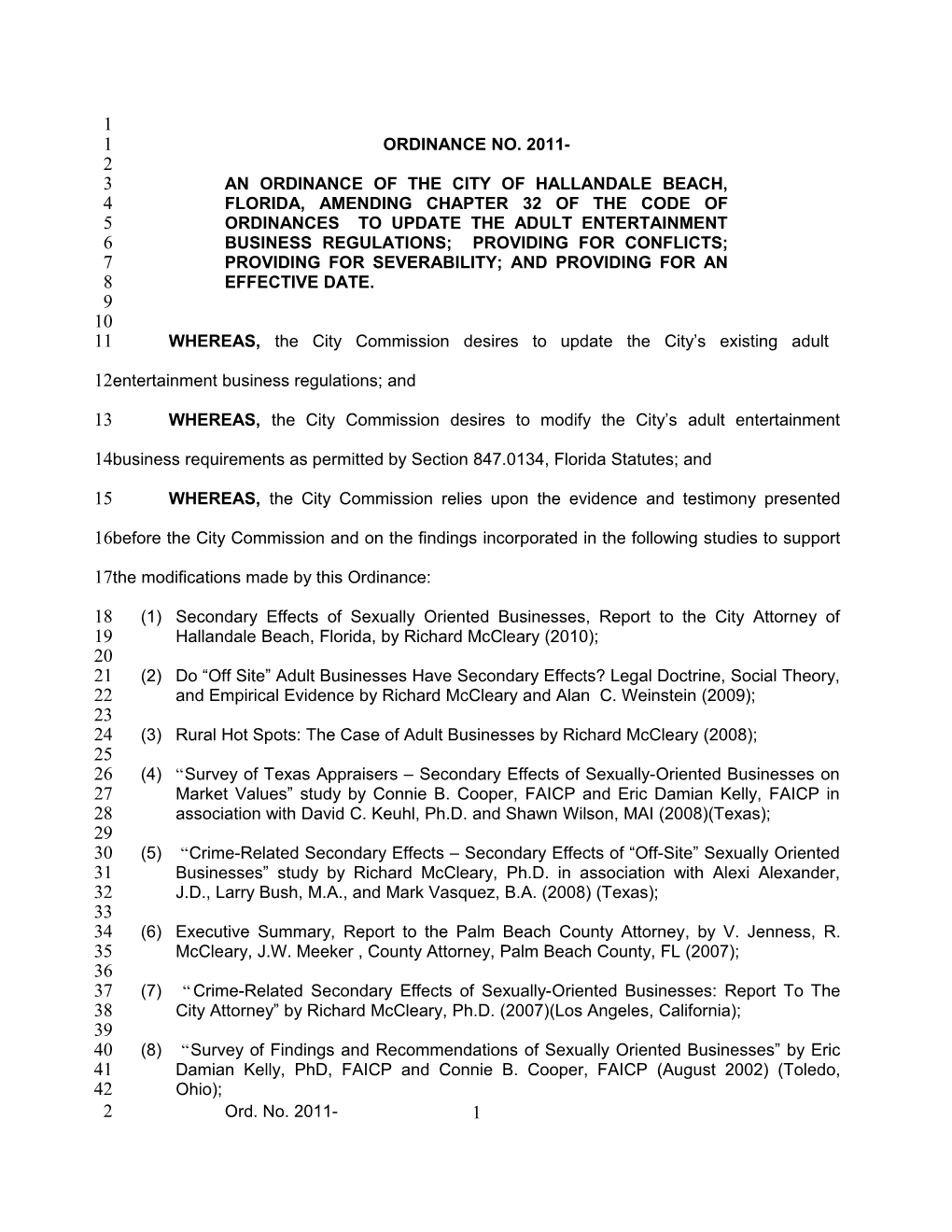 An Ordinance of the City of Hallandale Beach, Florida, Amending Chapter 32 of the Code