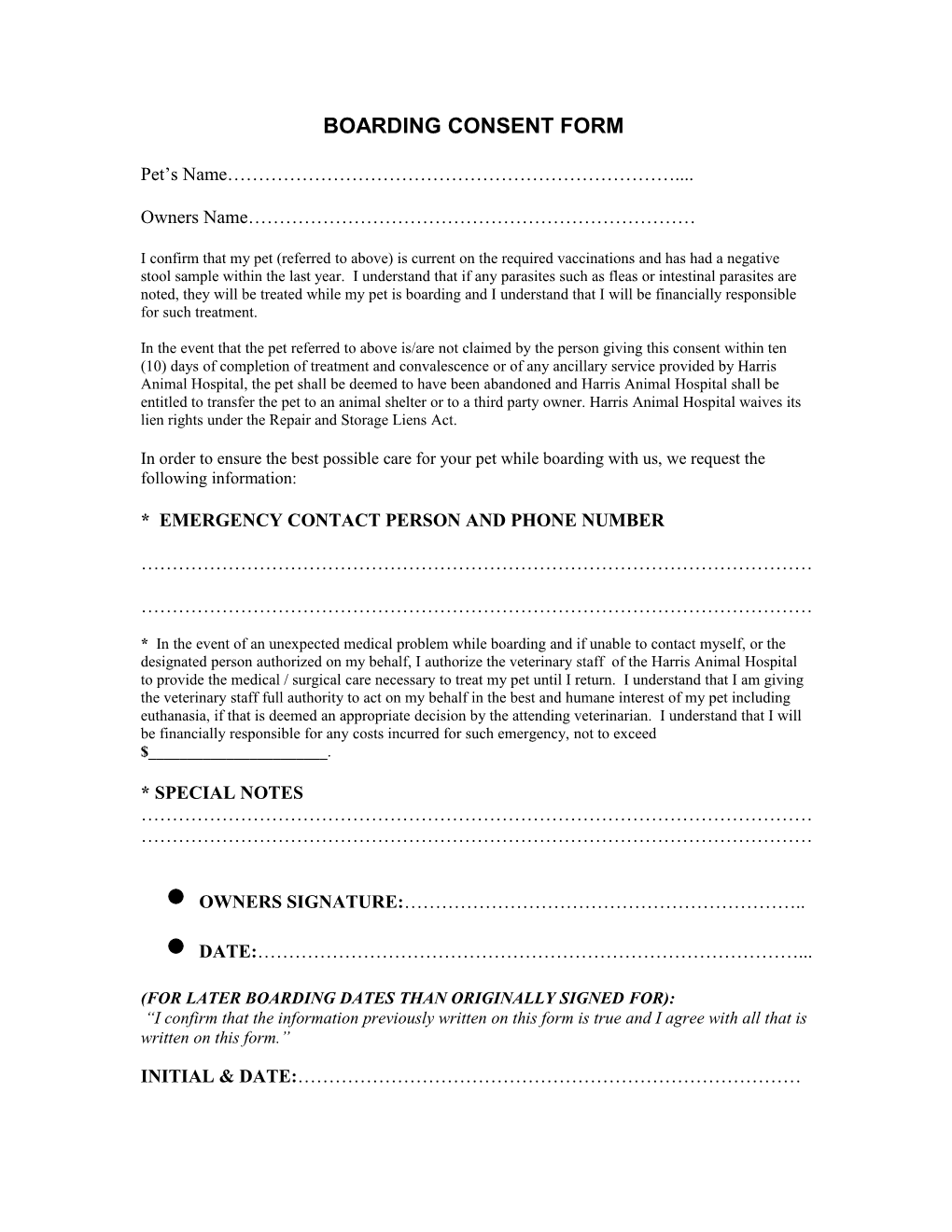 Boarding Consent Form