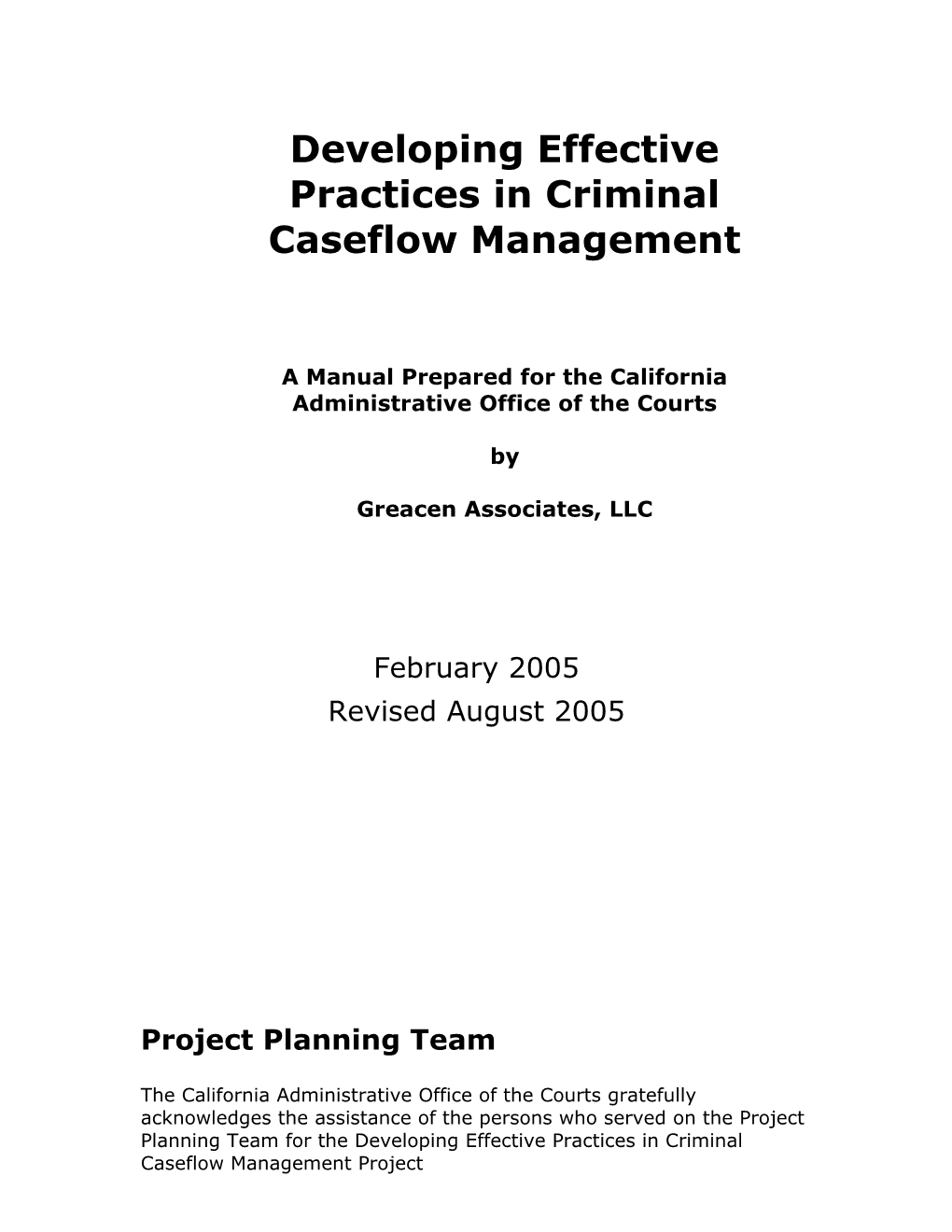 Outline of Effective Practices Manual