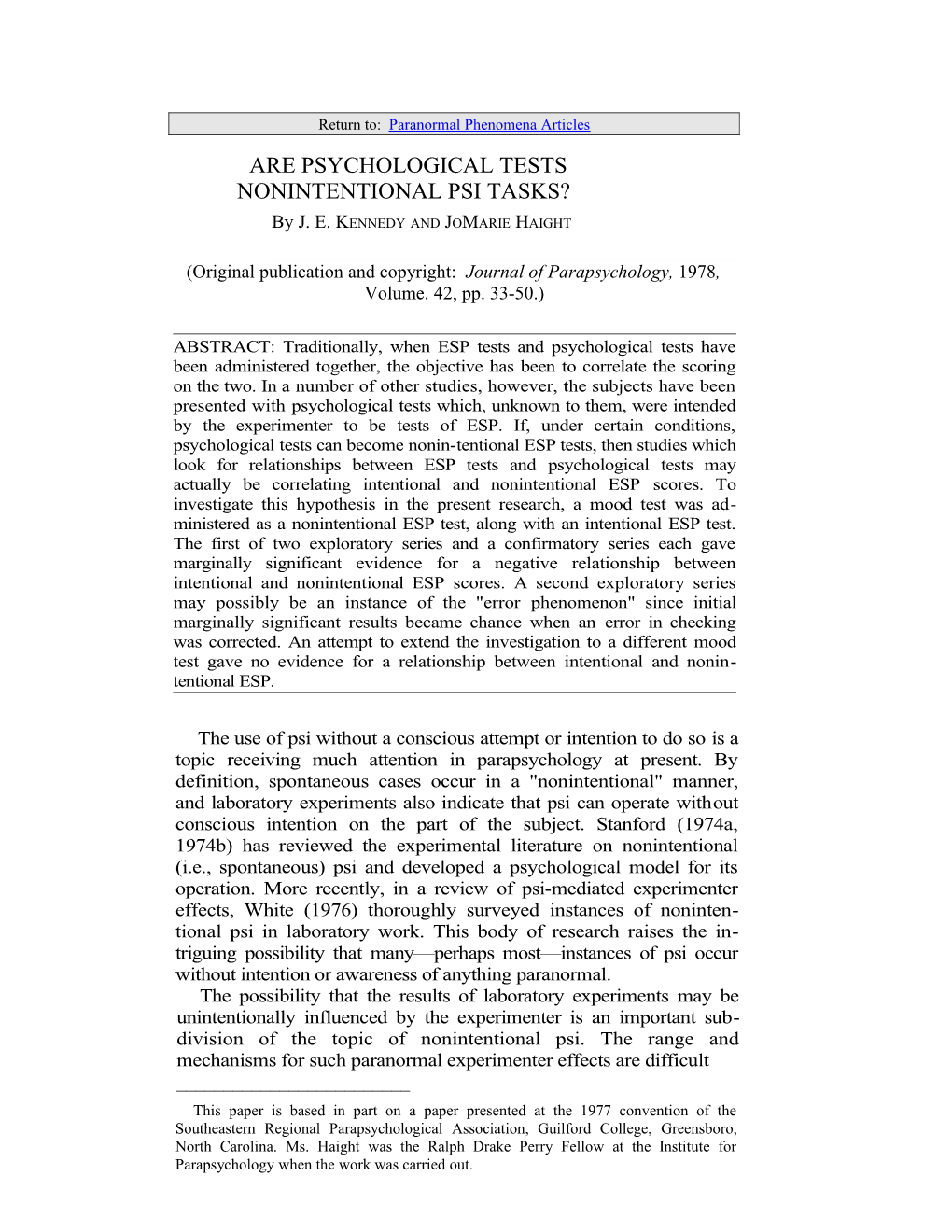 Are Psychological Tests Nonintentional Psi Tasks?